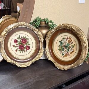 Needlepoint/Embroidery Floral Art Frames VNTG